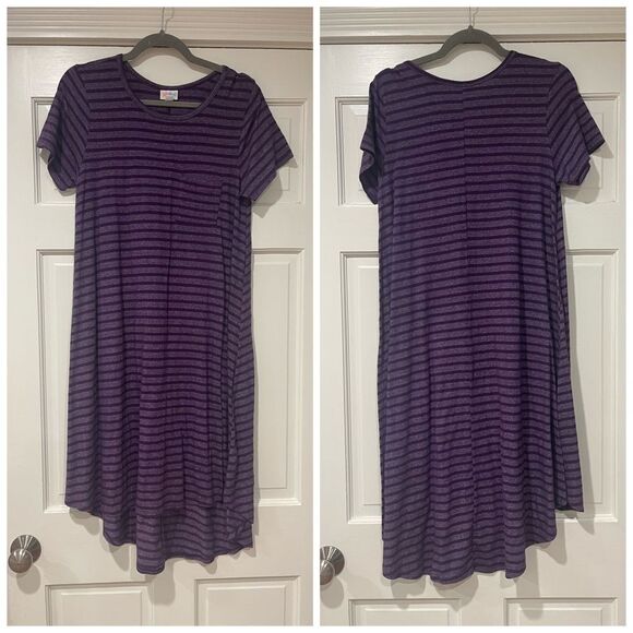 EUC Women’s LuLaRoe Carly Casual Knit Swing Dress  sz S Purple Stripe - Picture 1 of 6